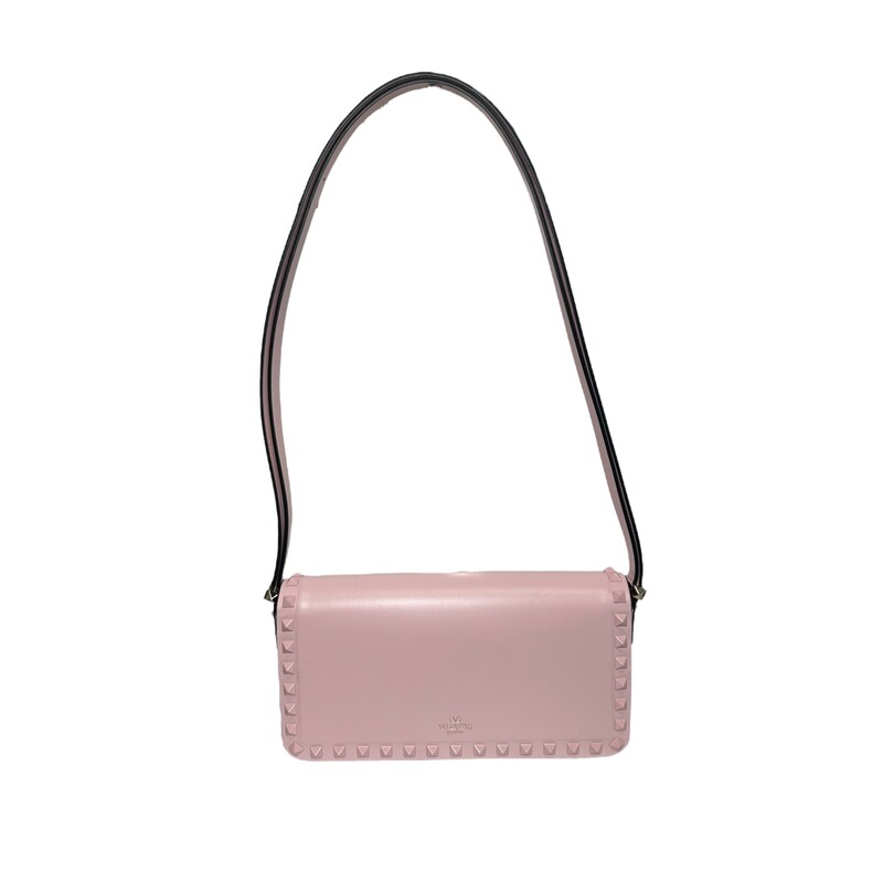 Valentino Rockstud23 East-West Pink Handbag

Dimensions:
W 23 x H 12 x D 5 cm / W 9.1 x H 4.7 x D 2.0 in

Valentino Garavani Rockstud23 East-West shoulder bag in smooth calfskin. Tone-on-tone enameled stud trim. The bag can be worn on the shoulder/crossbody thanks to the adjustable shoulder strap.

Note: Light indentation on the leather by the lock and mark on back