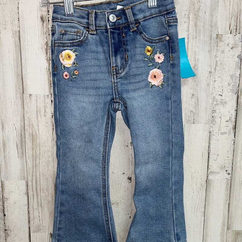 3T Floral Embroider Jeans, Blue, Size: Girl 3T