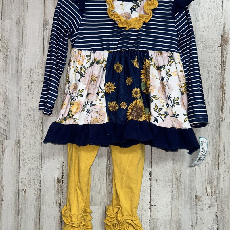 4 2pc Navy Floral Ruffle, Navy, Size: Girl 4T