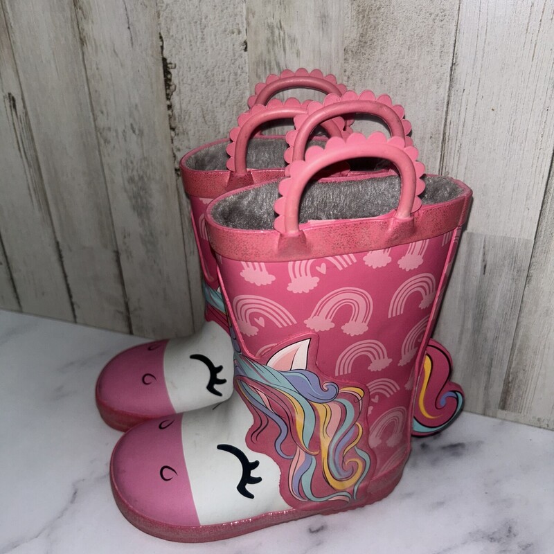 7/8 Pink Unicorn Rain Boo, Pink, Size: Shoes 7