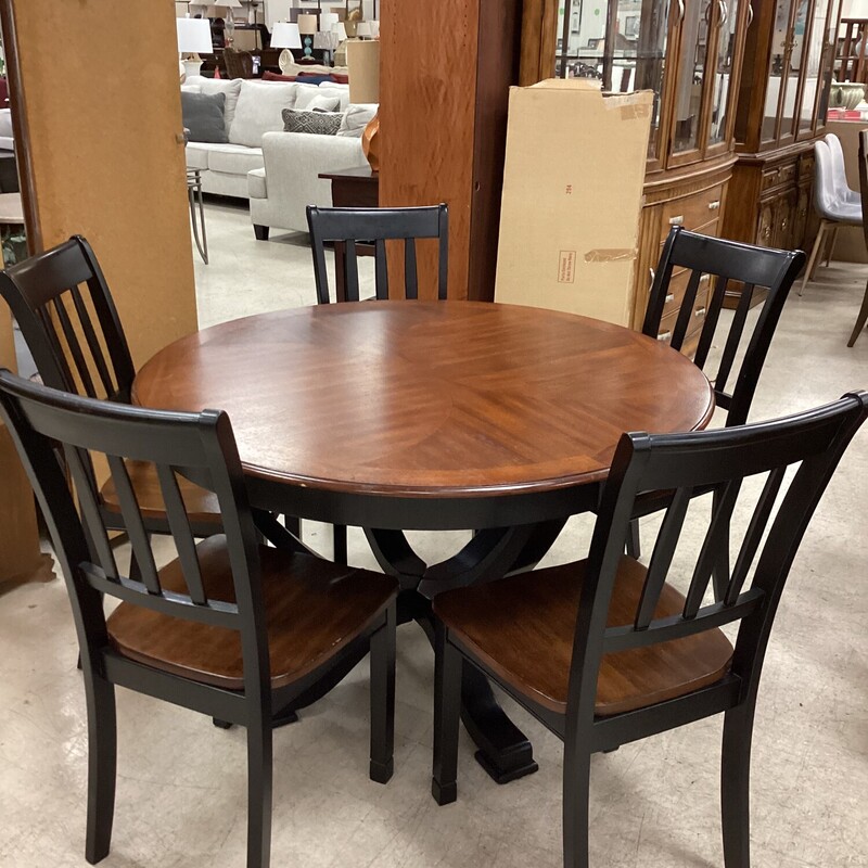 Round Dining+5 Chairs, Dk Wood, Black
47 in rd x 30 in t