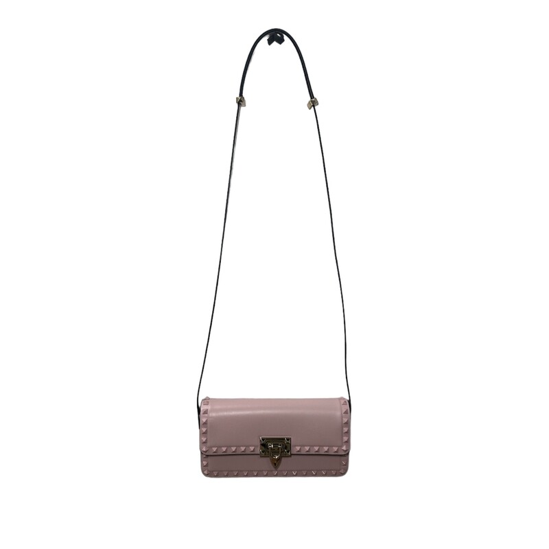 Valentino Rockstud23 East-West Pink Handbag

Dimensions:
W 23 x H 12 x D 5 cm / W 9.1 x H 4.7 x D 2.0 in

Valentino Garavani Rockstud23 East-West shoulder bag in smooth calfskin. Tone-on-tone enameled stud trim. The bag can be worn on the shoulder/crossbody thanks to the adjustable shoulder strap.

Note: Light indentation on the leather by the lock and mark on back