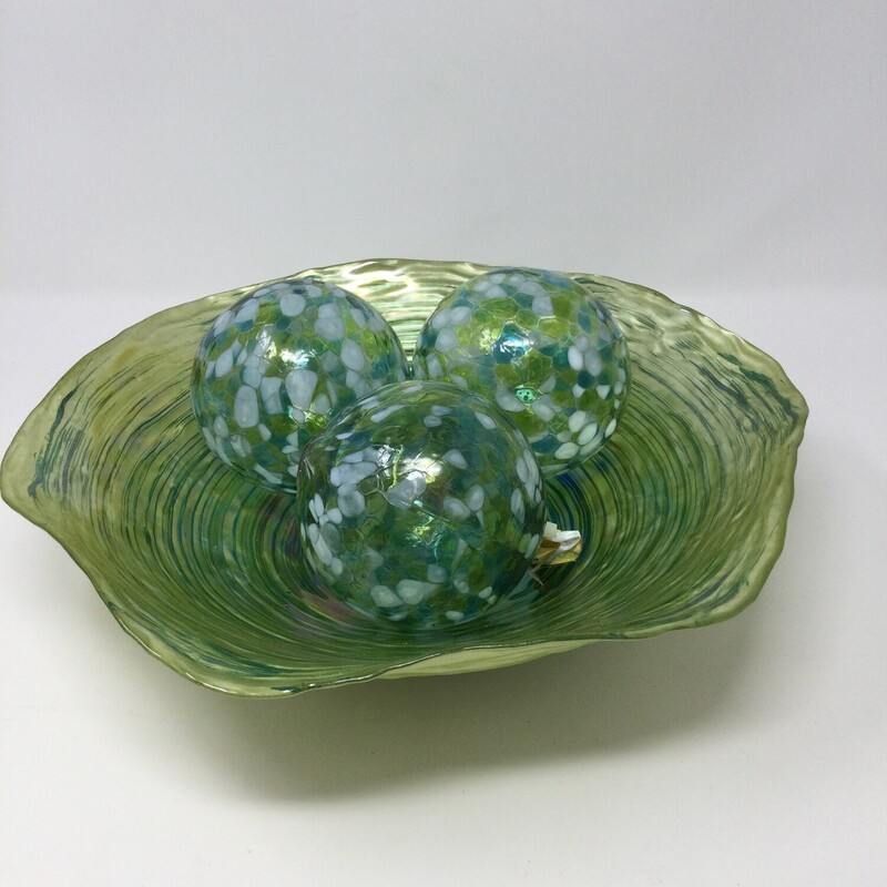 Decorative Bowl/3 G;ass B, Green/Mu, Size: 14in