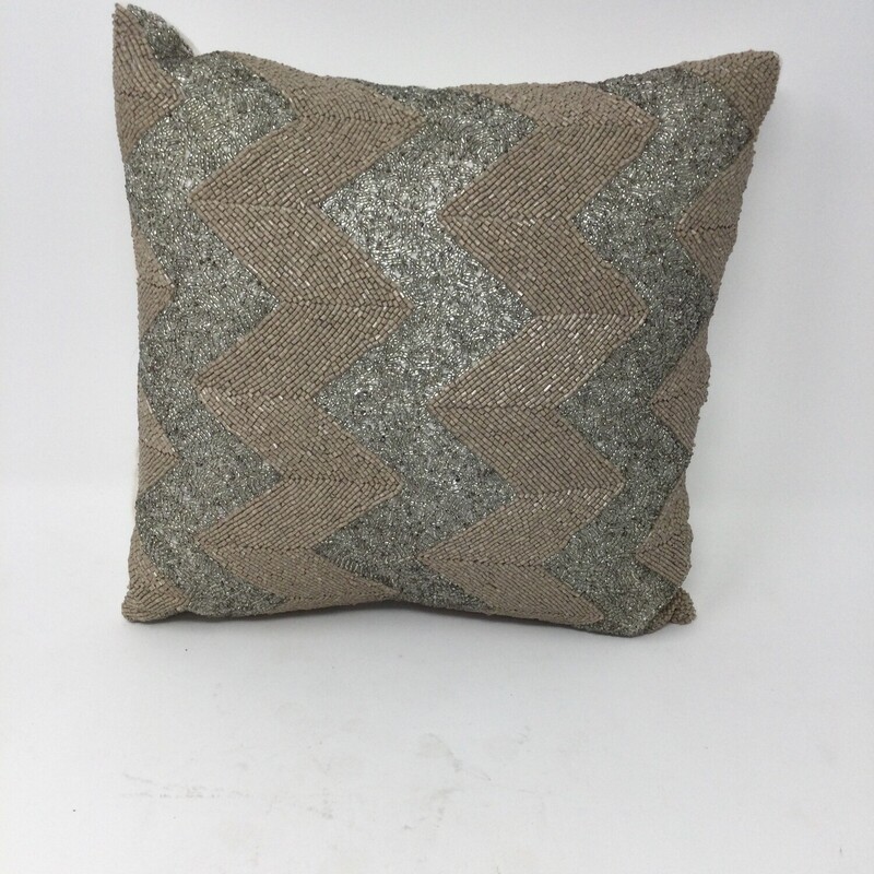 Small Beaded Pillow, Grey/Taupe Size: 11X11