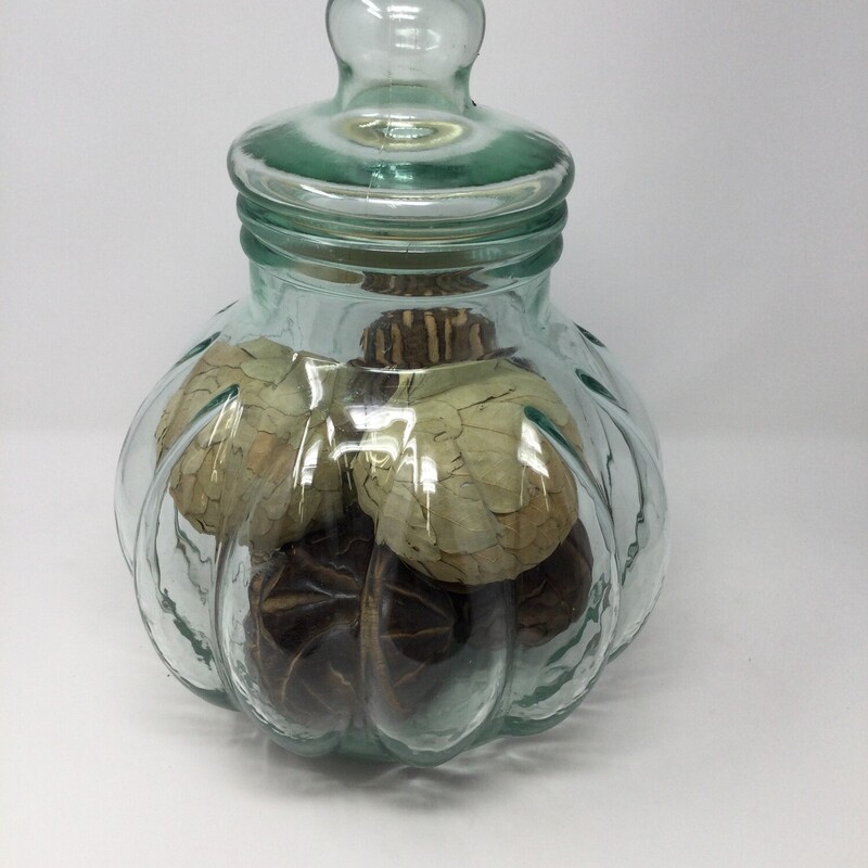 Glass Jar With Decorative Balls, Green Size: 13