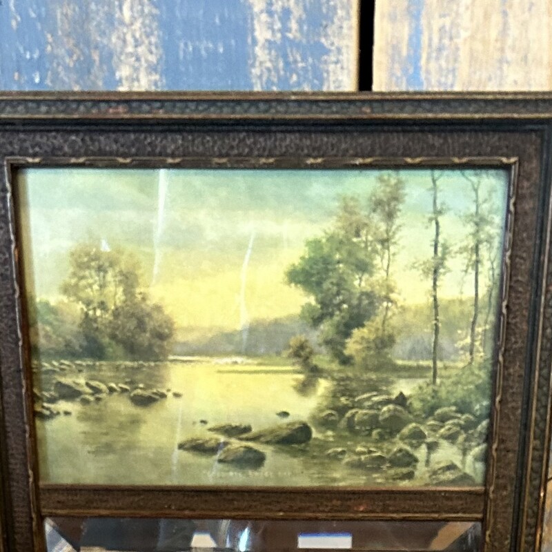 Sweet Day Mirror,<br />
 Size: 9 1/2 X 22<br />
Antique wall mirror with a print of a lake scene with the title Good-Bye, Sweet Day.  The mirror is in good condition and is beveled.  The print is intact and in good condtion also.