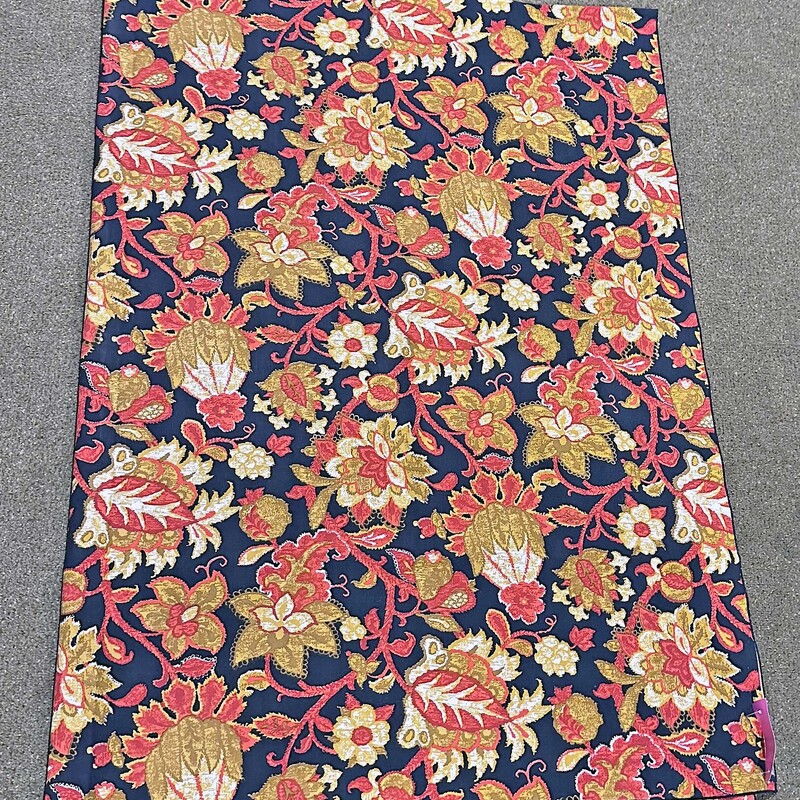 Large Orange Gold and Navy Floral Tablecloth