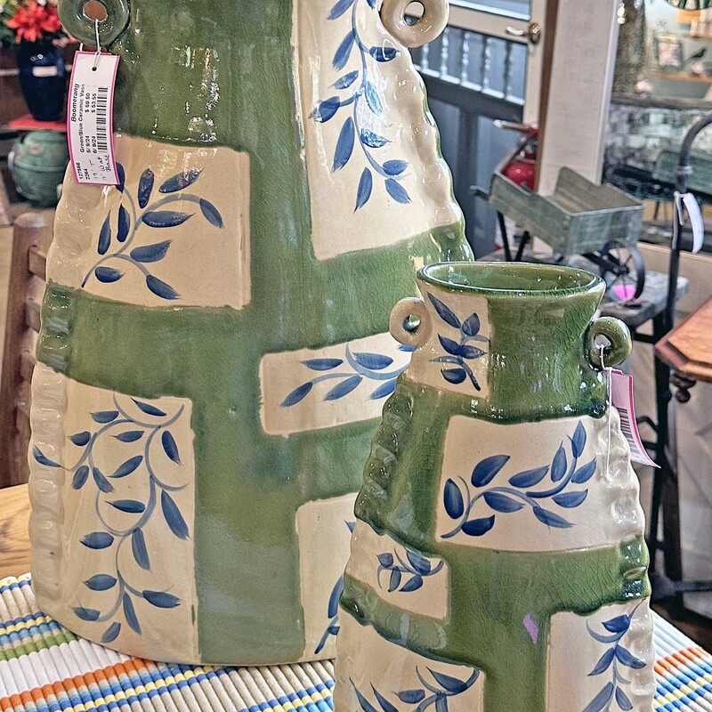 Green/Blue Ceramic Vase

19 In Tall, Base 14 In Wide