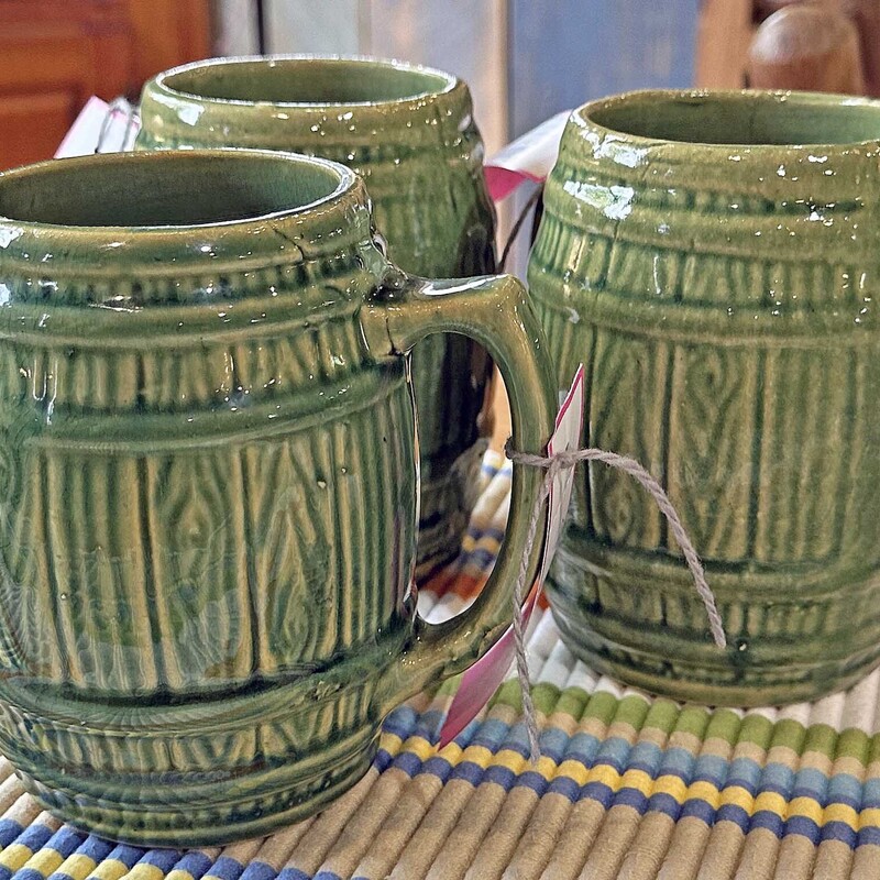 3 Green McCoy Barrel Mugs