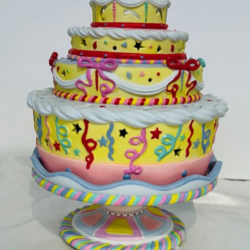 Retired PartyLite Ceramic Celebration Birthday Cake Tealight  Candleholder
Multicolored
Size: 6 x 7.5H