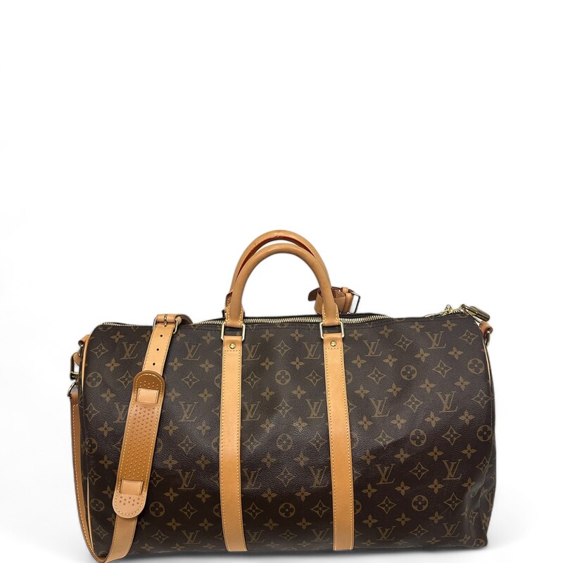 Louis Vuitton Keepall 50 Bandouliere

Date Code: MB4007

Dimensions:
19.7 x 11.4 x 8.7 inches
(length x Height x Width)

An icon since the appearance in 1930, the Keepall embodies the spirit of modern travel. Light, supple and always ready for immediate departure, the bag lives up to its name: those adept at the art of packing can easily fit a week's wardrobe into the generously sized (and cabin-friendly) Keepall 50. Shown here in classic Monogram Canvas, with a strap for casual cross-body wear