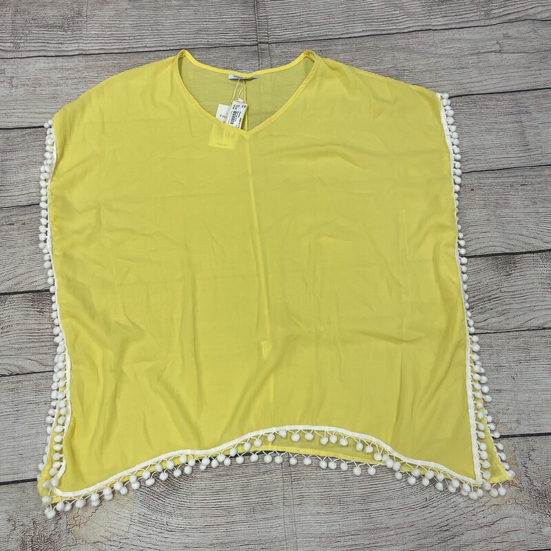 new yellow swim suit cover up has tassles all around sides and the bottom. Size small