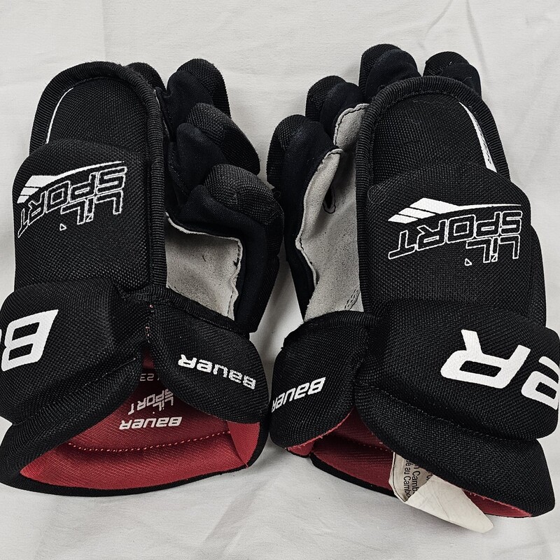 Bauer Lil Sport Youth Hockey Gloves, Black, Size: 9in, pre-owned