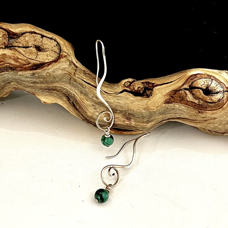 Swirly green ball earrings