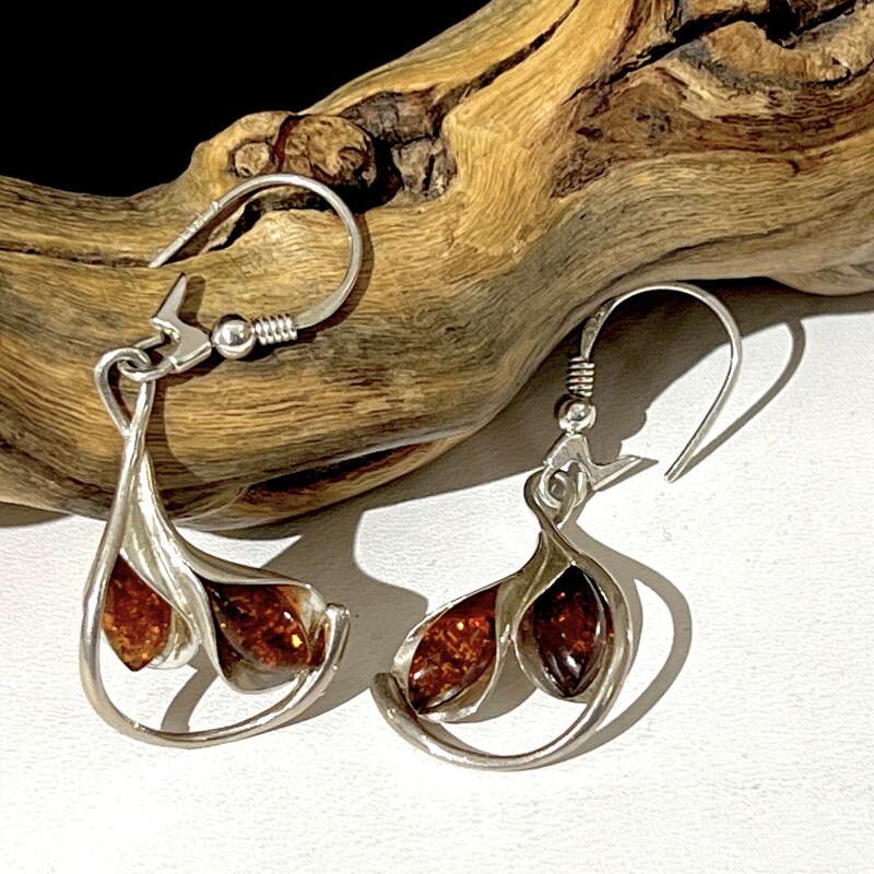 Sterling amber flower earrings