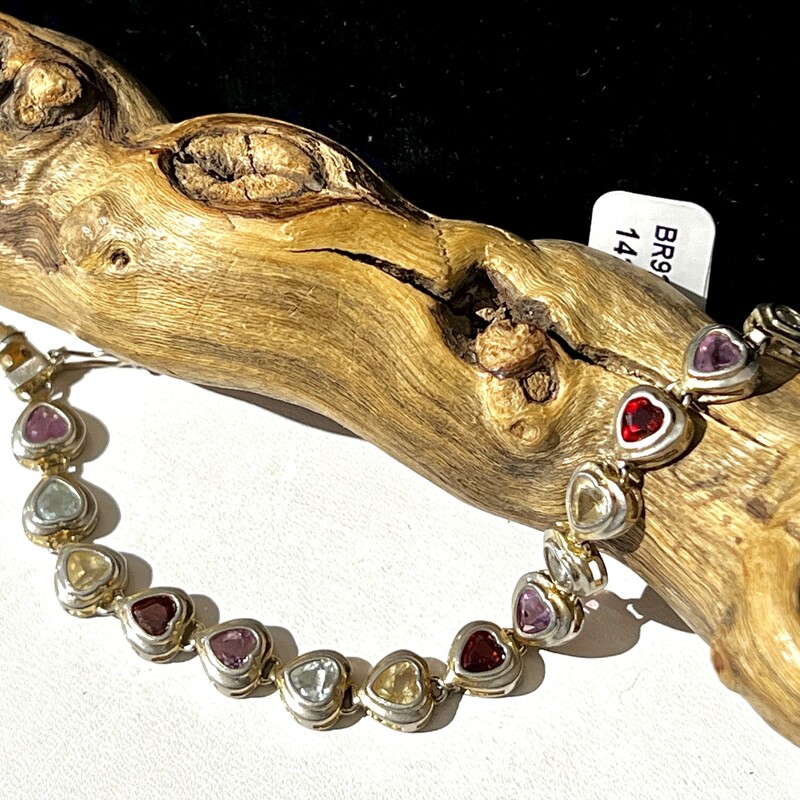 Sterling multi-colored stone hearts bracelet