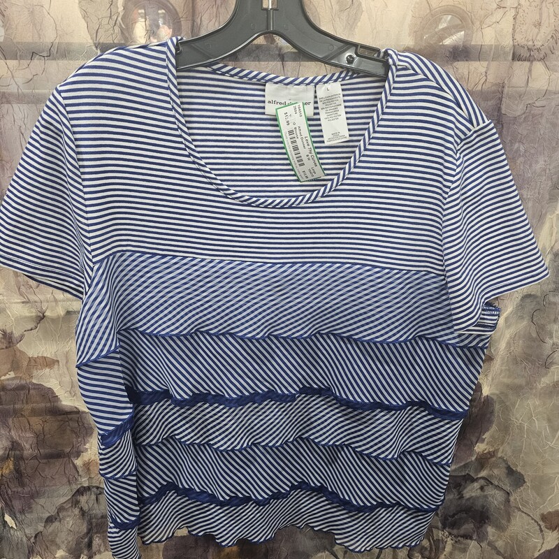 Super cute summer blouse in blue and white stripes and ruffles,