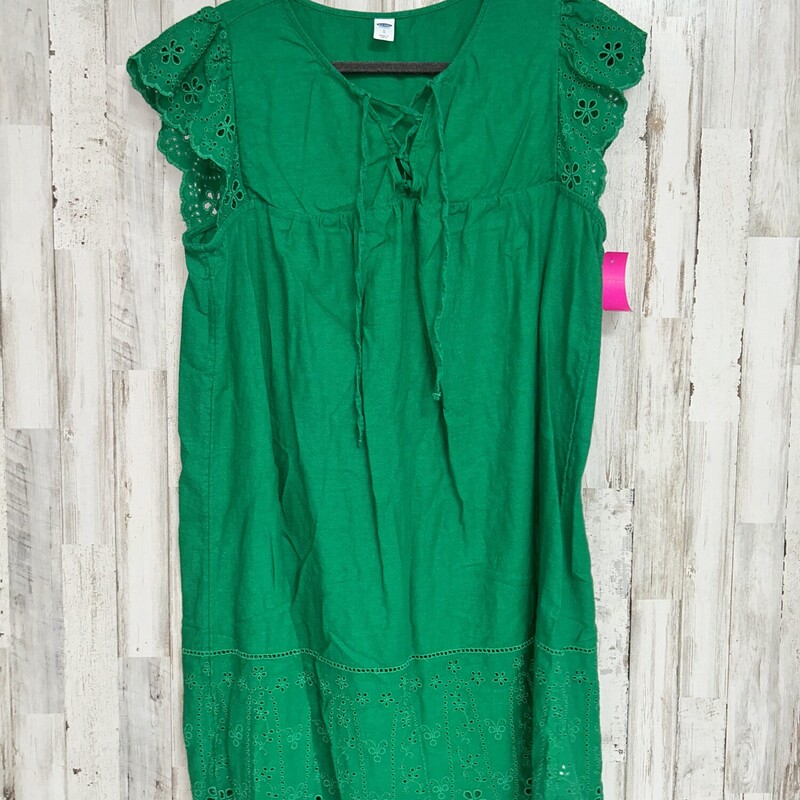 L Green Eyelit Dress