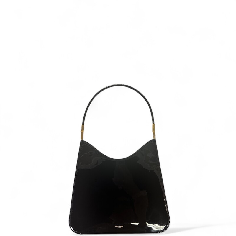 Saint Laurent Sadie Patent Black Mirror Handbag

Dimensions:
Base length: 11 in
Width: 4 in
Height: 11.5 in
Drop: 12 in

This is an authentic SAINT LAURENT Patent Calfskin Sadie Shoulder Bag in Black. This bag is crafted with black shiny leather and features a thin shoulder strap with gold-tone hardware and a magnetic opening. It opens up to a black fabric interior with a zipper pocket.