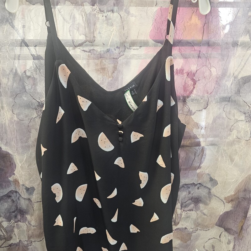 Such a cute tank in black with watermelon print.