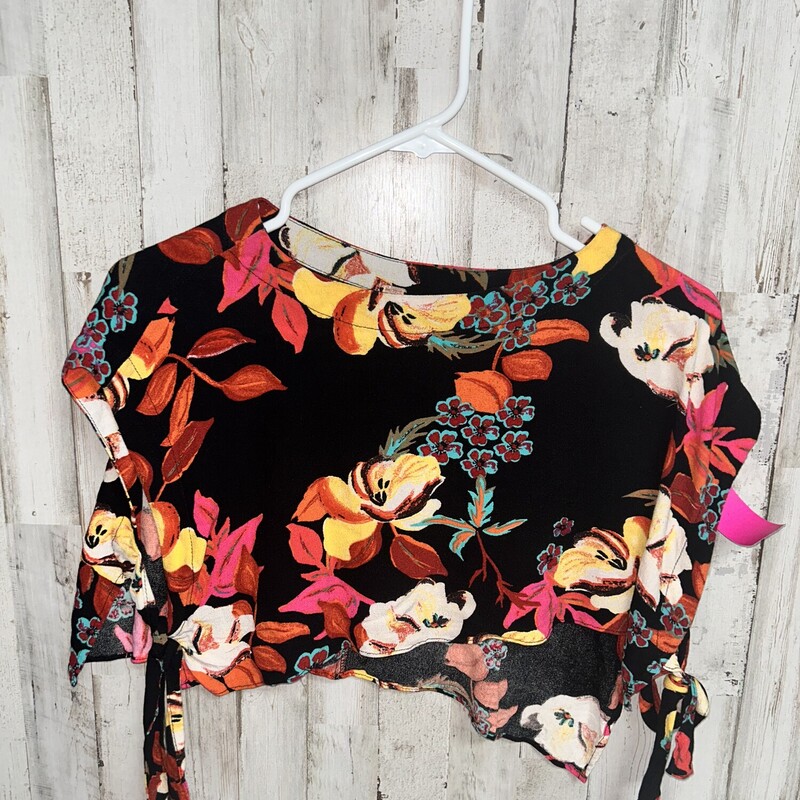 XS Black Floral Cropped T