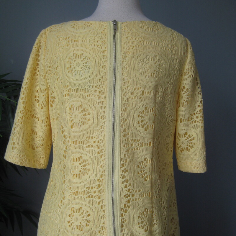 NWT A. Papell Lace SS, Yellow, Size: 10<br />
This lace dress is super easy to wear and enjoy yourself in but isn't boring because of the pretty lemon yellow color.<br />
Fully lined<br />
Short Sleeve<br />
exposed zipper in the center back.<br />
by Adrianna Papell<br />
size 10<br />
Flat measurements:<br />
shoulder to shoulder: 15.5<br />
amrpit to armpit: 18.25<br />
waist area: 17<br />
hip: 21.75<br />
length: 36.5<br />
perfect condition!<br />
never worn,.<br />
thanks for looking!<br />
#69837