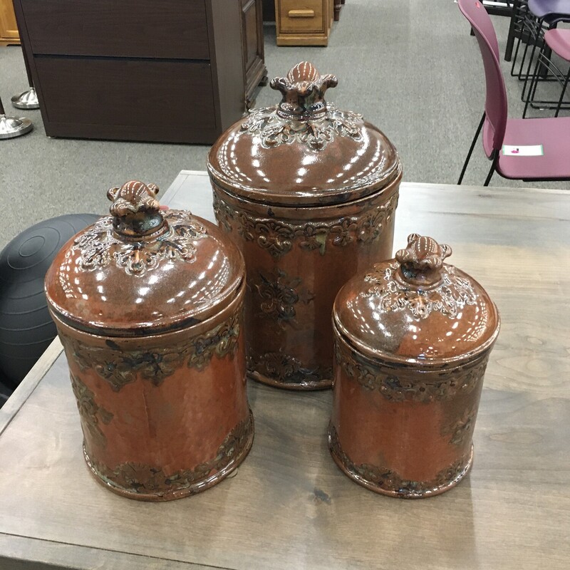 Set Of 3 Maroon Jars