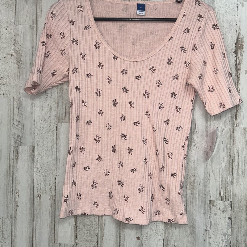 M Pink Knit Floral Tee