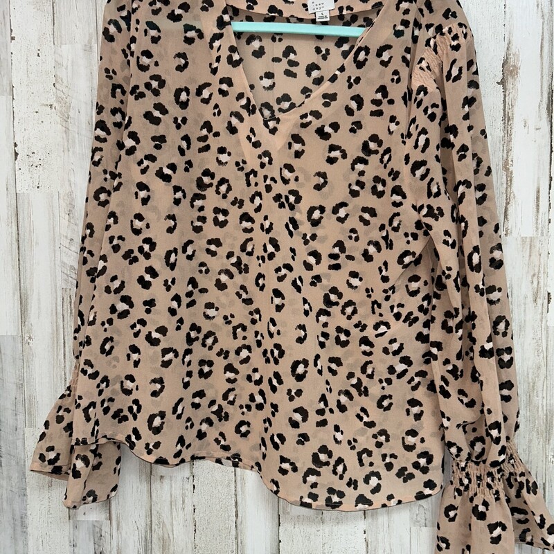 L Tan Sheer Leopard Top, Tan, Size: Ladies L