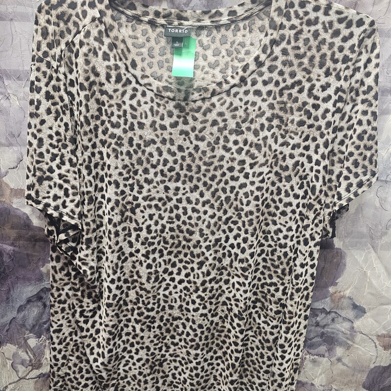 Short sleeve sheer top in a leopard print.