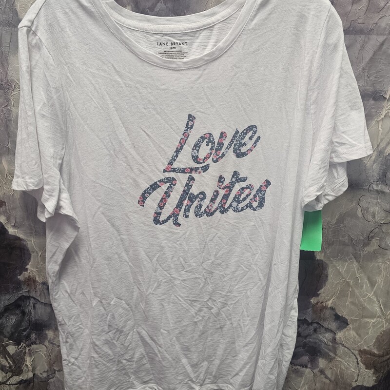 Short sleeve white tee with Love Unites graphic