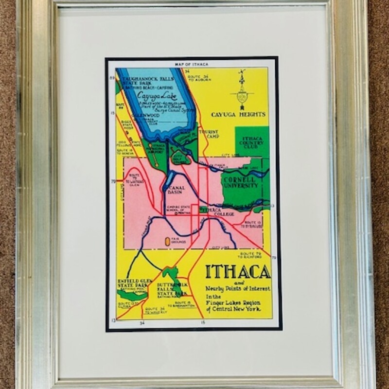 Ithaca Map Print
Yellow Blue Pink Green Size: 19 x 24.5H
