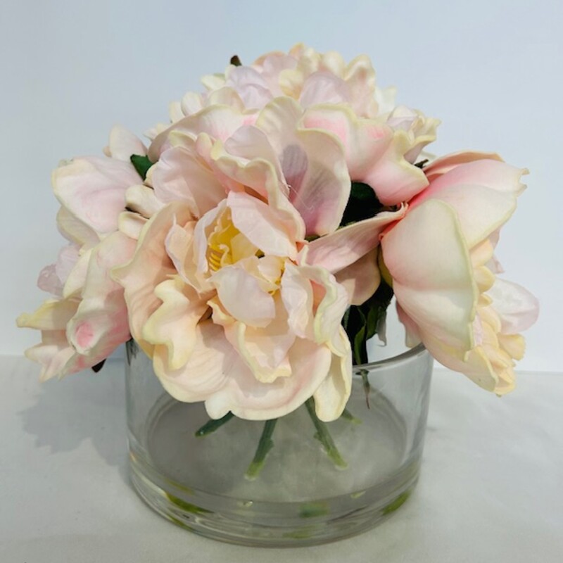Faux Peonies In Vase
Pink Green Clear
Size: 8x8H