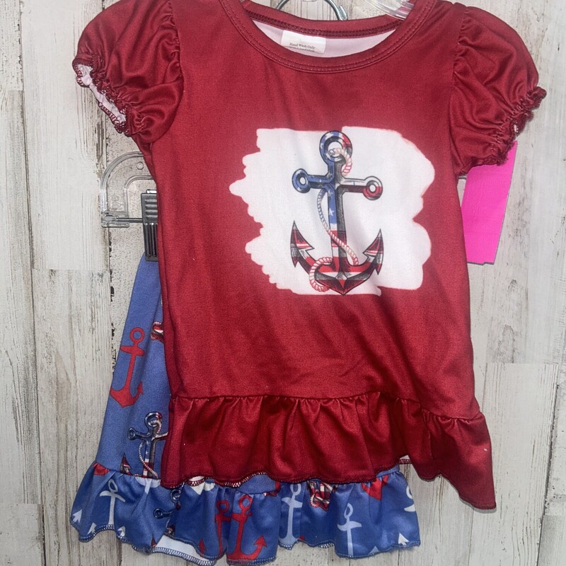 6/12M Anchor 2pc Set, Maroon, Size: Girl 6-12m