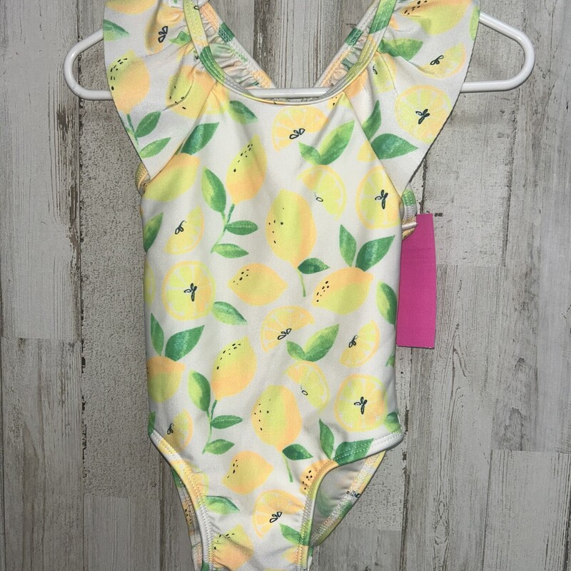 12M Lemon Print Swim, White, Size: Girl 6-12m