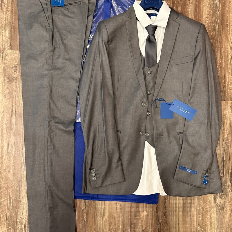 Perry Ellis Boys 5 Pc Sui, Gray, Size: Youth XXL
Size 20
Measurements:
Jacket length: 29.72
Chest: 39.37
Sleeve length: 24.80
Sleeve opening: 5.31
Shoulder to Shoulder: 16.14