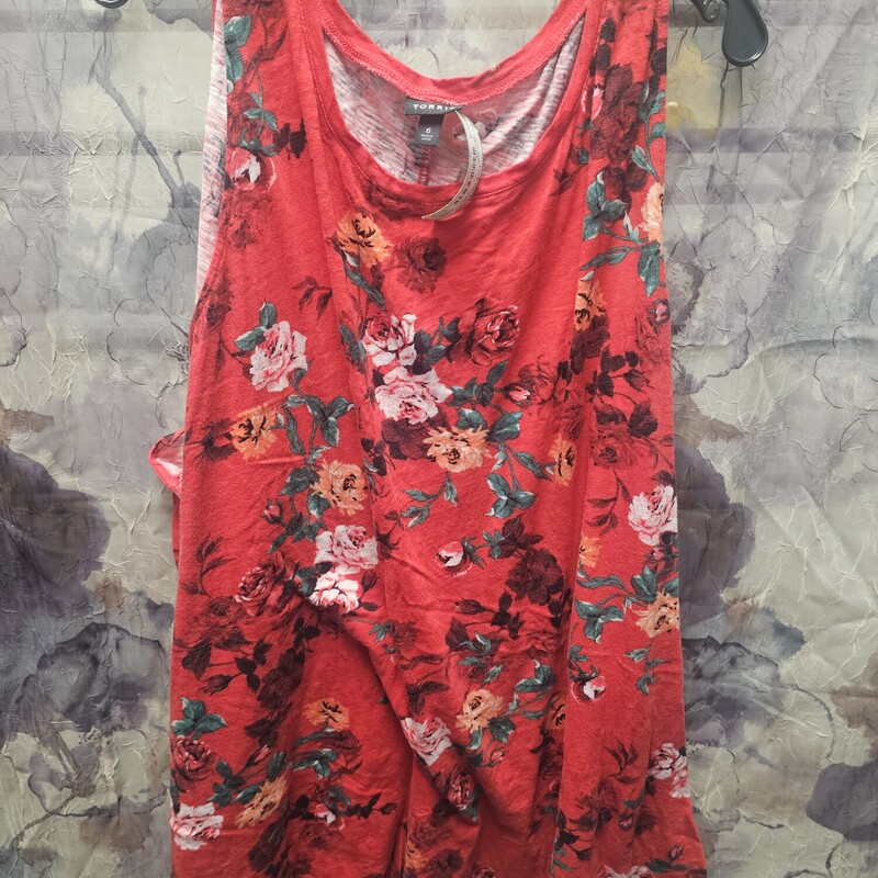 Red knit tank with floral print