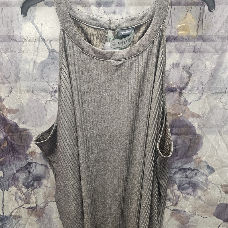 Sleeveless blouse that is brand new with tags and done in a metallic gold/bronze color and pleated cut.