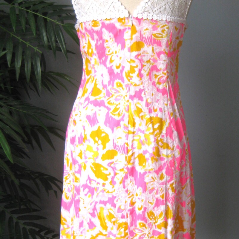 Lilly Pulitzer Lace, Pink, Size: 6<br />
Cute youthful trendy dress from Lilly Pulitzer.<br />
The print is a blend of yellow and pink and the pink is a bit neon<br />
The yoke is lace<br />
Fully lined<br />
Center back zipper<br />
<br />
It's marked size 6 please check the actual garment measurements below<br />
<br />
Flat measurements, please double where appropriate:<br />
Armpit to Armpit: 18<br />
Waist: 15.5<br />
Hip: 17.5<br />
Length: 34<br />
<br />
Excellent condition!  No flaws<br />
#72078<br />
<br />
Thanks for looking.<br />
#60156