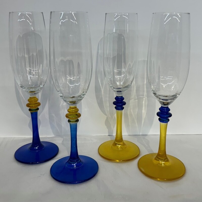 Fulvia Propress Colored Stem Champagne Glasses
Set of 4
Clear Blue Yellow
Size: 3 x 9H