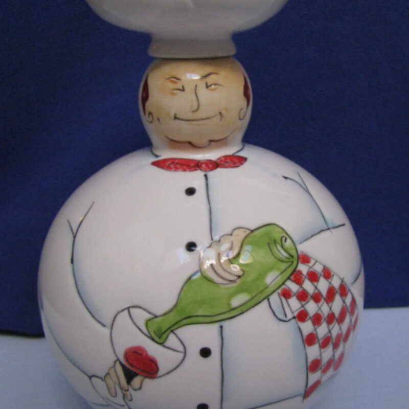 Fat Chef Wine Oil Bottle by Godinger
White Red Yellow Green Ceramic
Size: 6x9H
Removable Cork Lid
Coordinating Bottle Sold Separately