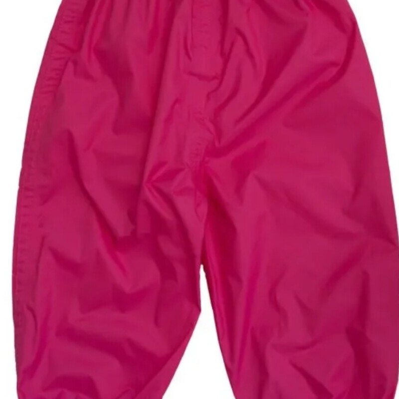 Lined Rain Pant

Shell: 100% Waterproof Nylon
Lining: Fleece
Taped seams
Elastic waist and ankles
Colour:Bubblegum pink
Size: 4T
