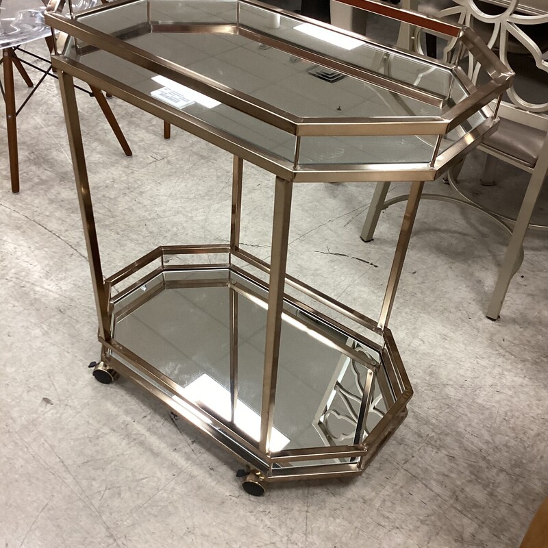 Bronze Octagon Mirror Bar Cart, Bronze, On Wheels
28in wide x 17in deep x 31in tall