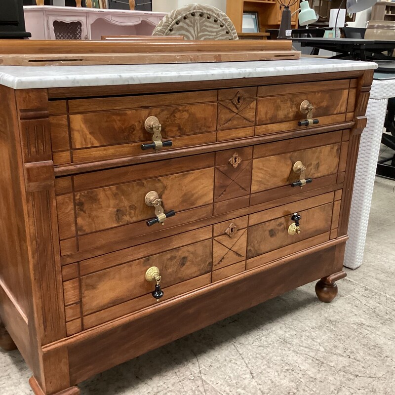 Chest w/ Marble & Crown, Dk Wood, 3 Drawer
42in wide x 19in deep x 33in tall