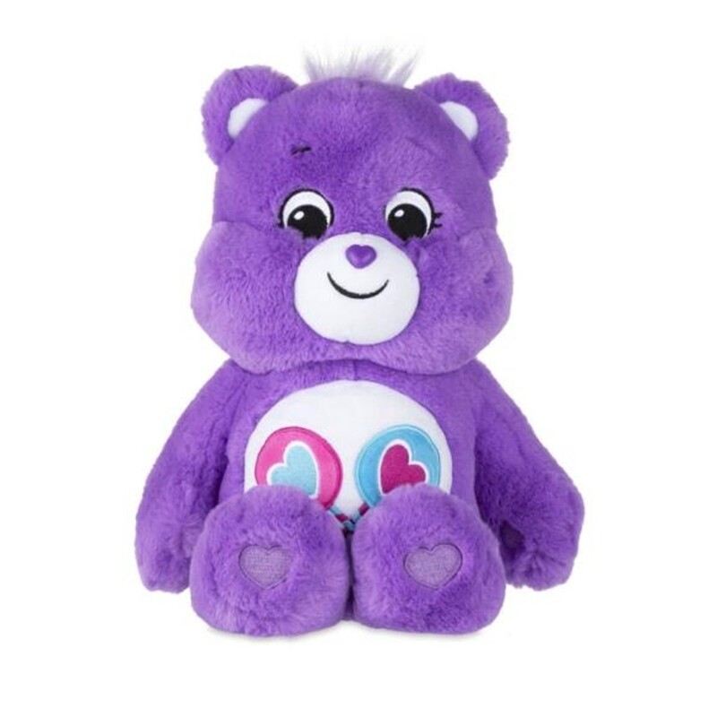 SOFT HUGGABLE MATERIAL - Share Bear is 9 inches in size and comes in a soft huggable material, ready for unlimited bear hugs.
UNIQUE GLITTER BELLY BADGE - Share Bear loves sharing so much that she shows it with her belly badge – two heart-shaped lollipops!