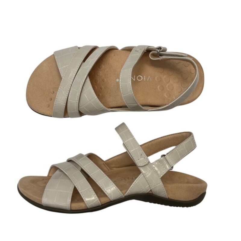 New Vionic Mirabi Sandals
Adjustable ankle- and backstraps give these strappy croco-embossed sandals a customized fit to your foot, ensuring lasting comfort and support
Color: Bone
Size: 8 Wide