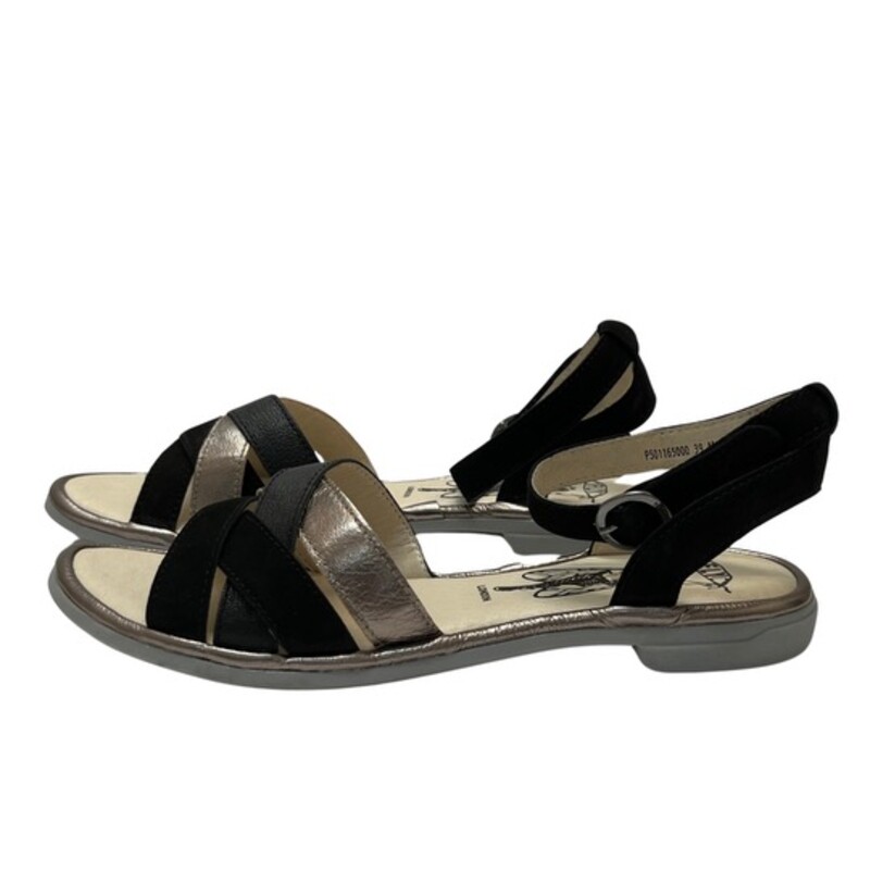 New Fly London CUNE Sandals
Ground control. This low-heeled sandal keeps pace with your busy flight patterns this summer! From FLY London.
Multi-strap upper, hook-and-loop closure on ankle strap
Padded insole
Approximately 3/4H sole
Fit: true to size
Leather upper; man-made balance
Contains latex
Color: Black and Gold
Size: 8.5