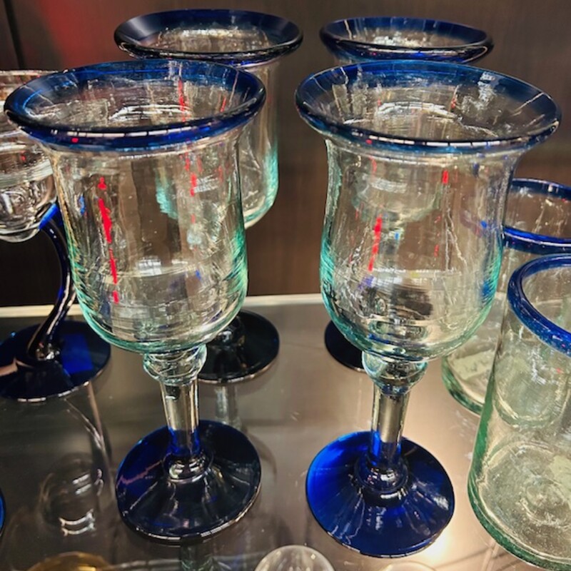 Set of 4 Blown Glass Goblets
Clear Blue Size: 4 x 8.5H