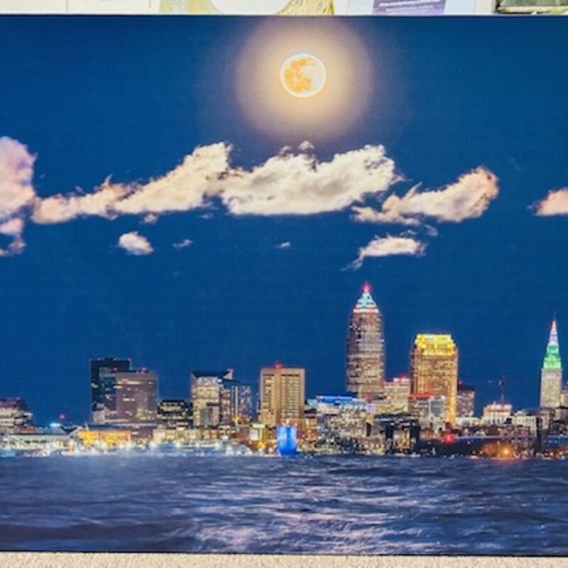 Cleveland Night Cityscape Canvas Wall Decor
Blue Black Cream Size: 36 x 24H
NEW
Local Cleveland Artist
