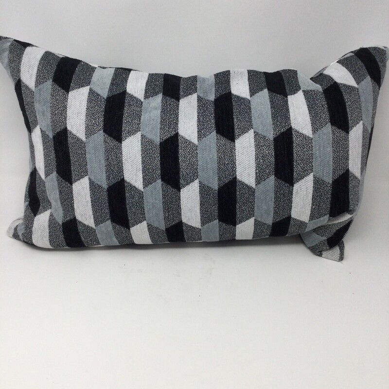 Lumbar Toss Cushion, Feather insert Black/White/Grey, Size: 22X12